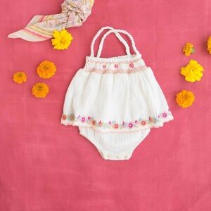 Charming White Floral Baby Dress with Diaper Cover